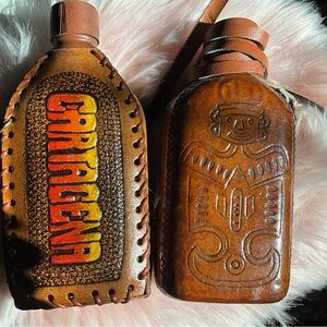 LEATHER HAND TOOL VINTAGE EMBOSSED FLASK - RARE